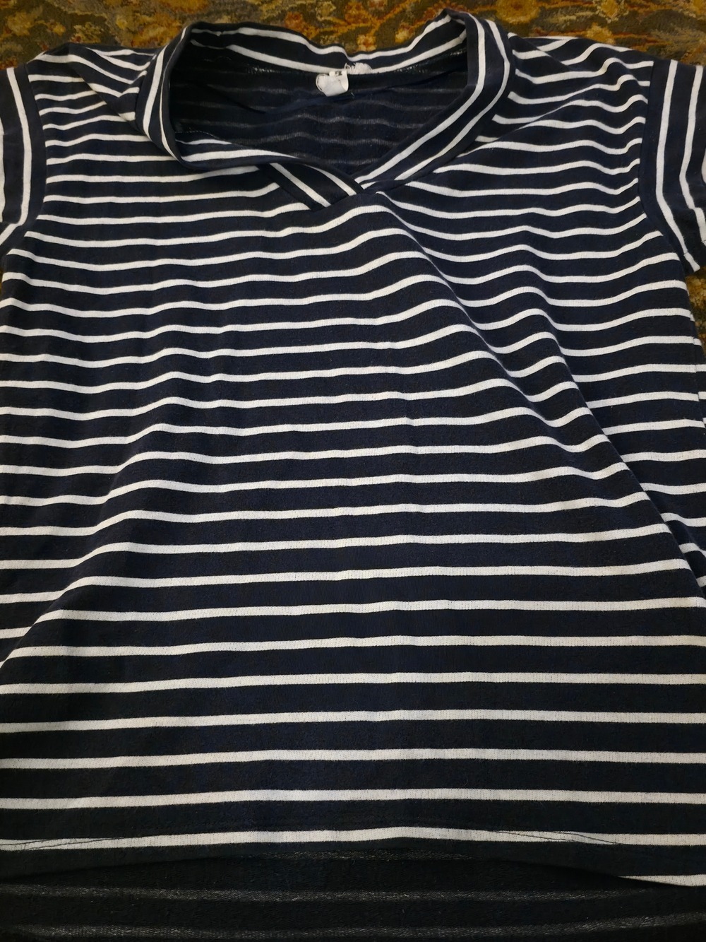 4/$25 Deal! Striped Cable & Gauge Navy & White Short Sleeve Top with Crew Neck